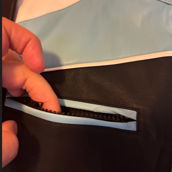 Daisy Street black blue and white faux leather colour block biker jacket NWT - Picture 6 of 13